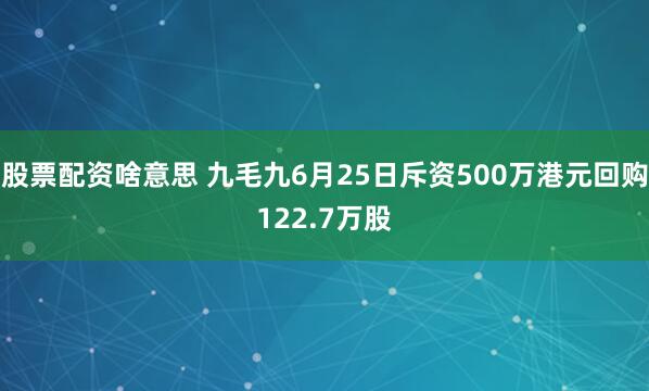 股票配资啥意思 九毛九6月25日斥资500万港元回购122.7万股